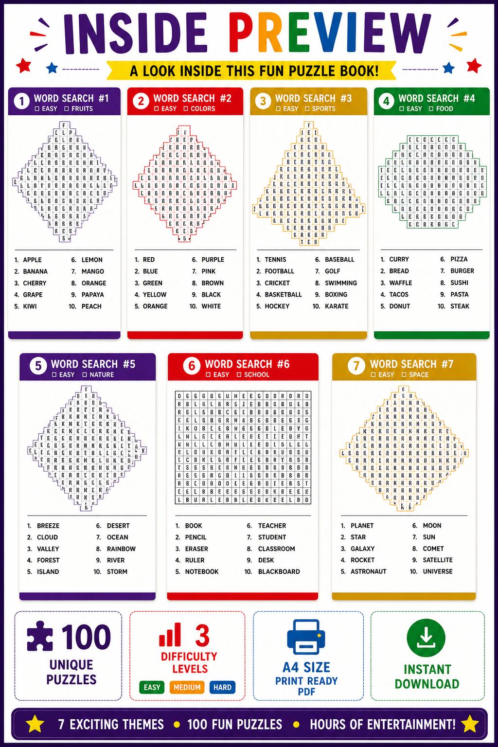 Word Search Booklet.pdf Word Search Puzzle Book Printable PDF | 100 Puzzles + 25 Bonus Activity ...