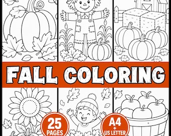 Fall Coloring Pages for Kids, Autumn Coloring Pages Printable, Fall Coloring Book, Pumpkin & Leaves Coloring Sheets, Fall Activity PDF