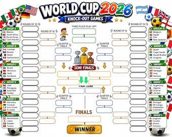 World Cup 2026 Printable Tracker | Group Stage & Knockout Bracket | Soccer Tournament Chart | Color and Black and White Versions