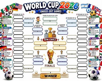 World Cup 2026 Printable Tracker | Group Stage & Knockout Bracket | Soccer Tournament Chart | Color and Black and White Versions