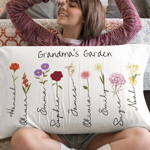Personalized Birth Flower Pillow: Grandma&#39;s Garden with Grandkids