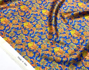 Italian Floral Silk by the Yard Satin Stretch 93% Silk for Lightweight Dresses Width 1.35m