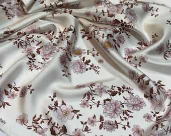 Italian Silk Floral Print Fabric by Yard, Lightweight Luxury Twill for Dresses