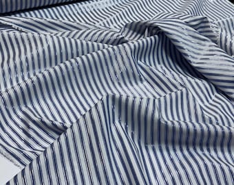 White and Blue Stripe Poplin with Silver Lurex Width 1.45 meter