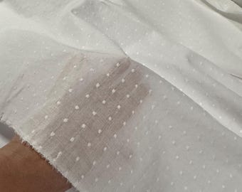 White Jacquard Batiste Fabric by the Yard, Polka Dot, Lightweight for Dresses 100% Cotton