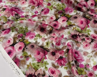 Italian Silk Cady Fabric, Exclusive Floral Print, 100% Silk, For Dresses and Blouses
