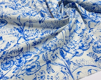 Italian Polished Poplin, Cotton Viscose Fabric by the Yard, Lightweight Printed Fabric for Dresses, Shirts