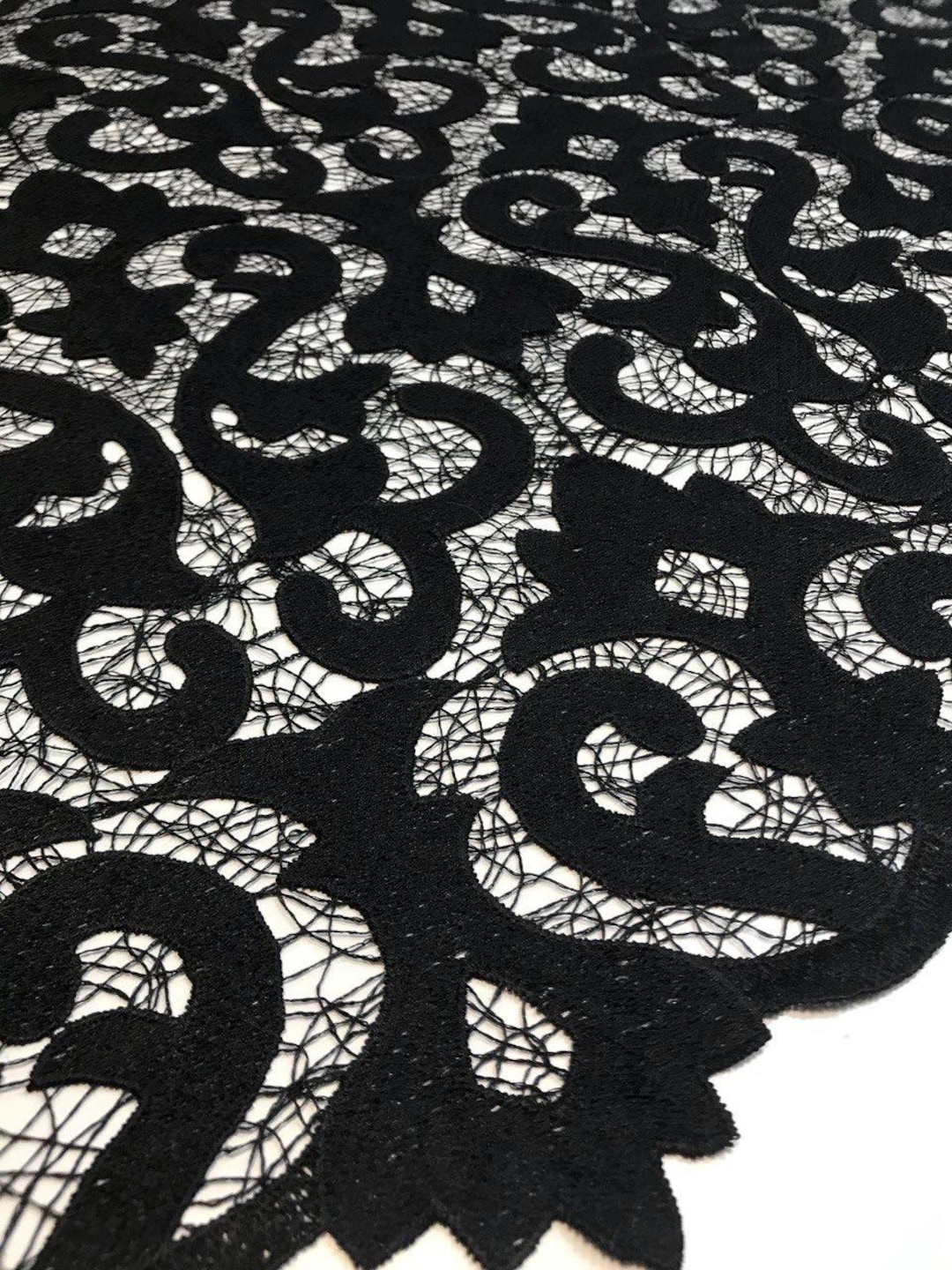 Elegant and Refined Black Lace From Italian Designer 1.3 M Width ( 51in ...