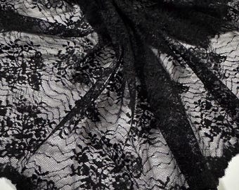 Italian Black Floral Lace Fabric, Polyamide Dressmaking Lace (51in Width)