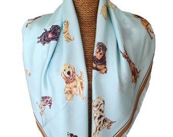 DOG SILK SCARF - Ice Blue + Pups