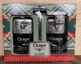 Vintage Ralph Lauren Chaps Gift Set Musk Cologne After Shave 1.8 oz w/ Razor New
