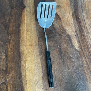 Vintage Ekco Slotted Spatula Flipper Utensil Metal Black USA Made