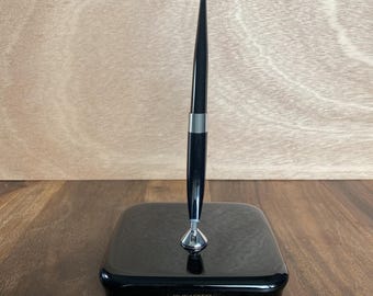 Juego de portalápices de escritorio Sheaffer vintage de piedra negra con pluma estilográfica. Fabricado en EE. UU.