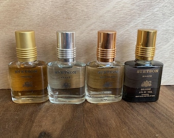 Lote de 4 colonias Stetson Splash Original Fresh Rich Suede Black de 15 ml (0.5 onzas líquidas) Vintage