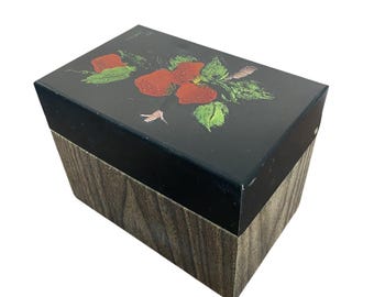 Weinlese-Erdbeer-Frucht-Metallholz-Muster-Rezept-Karte Box Helen Hume