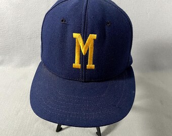 Gorra vintage de la Universidad de Michigan, color azul, Delong, fabricada en EE. UU., talla grande