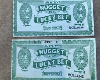 2 Vintage Jim Kelley's Nugget Hotel Casino Reno NV Lucky Bet Ticket Coupon