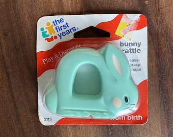 New The First Years Bunny Rattle Easy Grip Baby Toy 1992 Vintage