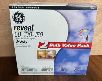 New GE Reveal 3 Way 50-100-150 Watts Light Bulbs 2 Pack 450/1150/1600 Lumens
