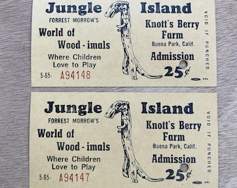 2 Knott's Berry Farm Jungle Island Buena Park CA Ticket Stubs 1965 Vintage