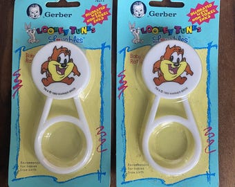 2 New Gerber Looney Tunes Taz Tasmanian Devil Baby Rattle 1993 Vintage