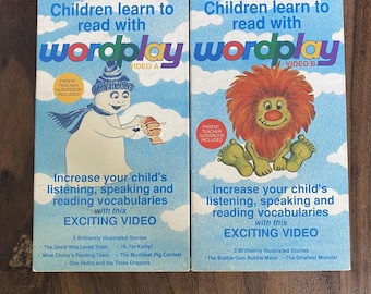 Juego de cintas VHS de historias ilustradas con juegos de palabras (Vídeos A y B)