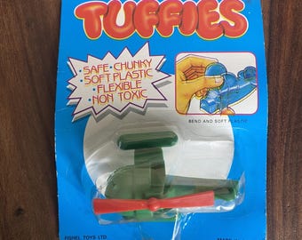 Vintage Tuffies Helicopter Toy Green Soft Flexible Plastic Fishel Toys New