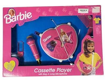 New Barbie For Girls Pink Heart Portable Cassette Player w/ Microphone