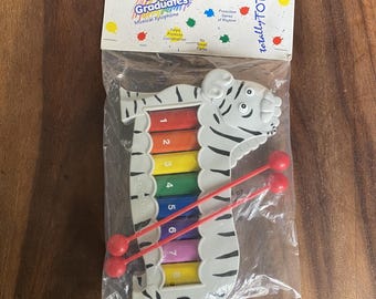 New Gerber Graduates Totally Tots Zebra Xylophone Musical Toy 1994 Vintage