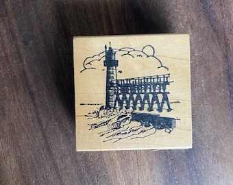 South Haven Michigan Lighthouse Pier Hardware Stampin Wood Rubber Stamp