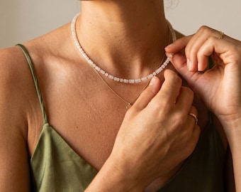 CLEAR MIND – Bergkristall Kette | Edelstahl vergoldet | Heishi Edelstein Halskette handgemacht