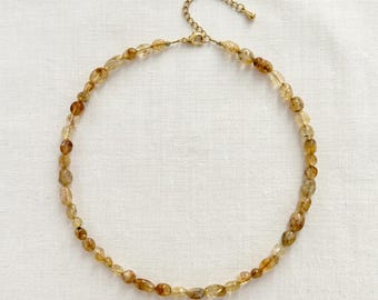 GOLDEN RECOVERY – Citrin Kette | Edelstahl vergoldet & wasserfest | Amberfarbene Edelstein Nugget Halskette