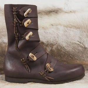 Mittelalterliche Lederstiefel | Wikinger Renaissance Schuhe | Pirat Braun SCA