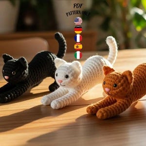Stretching Cat Amigurumi Crochet Pattern: Simple Instructions -  Italian, French, English, Spanish, German PDF