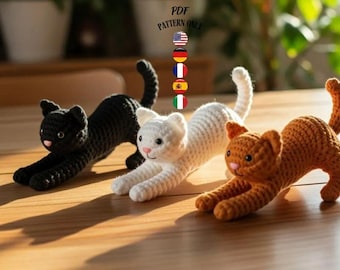 リアルなグレーの猫のかぎ針編みパターン：あみぐるみ子猫（PDF