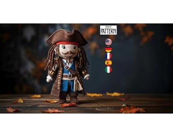 Piratenkapitän Häkelanleitung, 18-22 cm Amigurumi Plüschtier, DIY Tutorial, Häkelmuster PDF