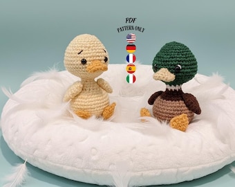 Amigurumi Duck Crochet Pattern PDF, 10–14 cm, DIY Stuffed Toy, 5 Languages