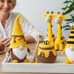 Bee Gnome Crochet Pattern, Amigurumi Gnome with Bendable Hat, Bumblebee Decor, DIY PDF Tutorial image 6