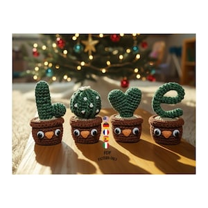 Crochet Cactus Pattern, Amigurumi LOVE Planter PDF, Christmas Decor Tutorial