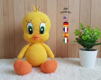 Yellow Bird Amigurumi Crochet Pattern 18-23 cm, Stuffed Plush Toy, DIY Bird Project