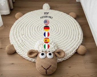 Lamb Rug Crochet Pattern, Sheep Amigurumi Playmat, Nursery Animal Decor, DIY Fluffy Project