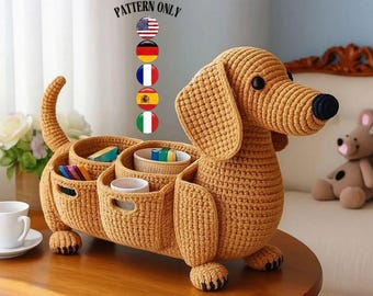 Dachshund Amigurumi Crochet Pattern PDF Dog Storage Basket