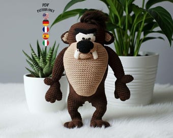 Wild Brown Monster Crochet Pattern – Cartoon Critter Amigurumi – Multilingual PDF