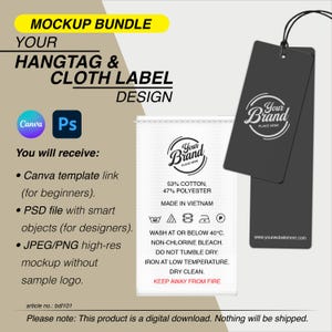 Hang Tag + Cloth Label Mockup Bundle | PSD & Canva | Editable Flat Lay Mockup for Fashion Branding | Size Tag Template - bdl101
