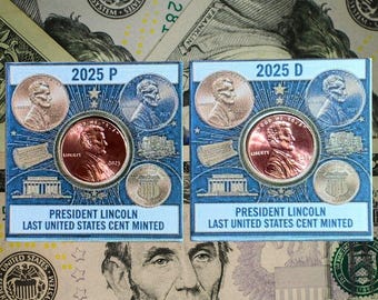 The Last U. S. Lincoln American Shield Cent AI Printed 2X2's For Sale, (Free 2025 P&D BU LCS included)
