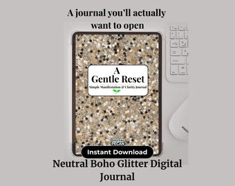 Neutral Boho Glitter Digital Journal | Daily Reflection, Gratitude, Habit Tracker (Digital Download)