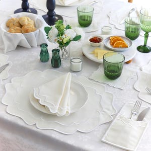 Personalized Linen Placemat & Napkin Set, White Embroidered Table Decor, Water Repellent Linen, Custom Name, Housewarming and Birthday Gifts