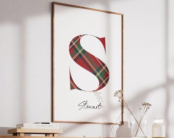 Stewart Tartan Surname Print | Scottish Wall Art | Scotland Decor Gift | Letter S Poster