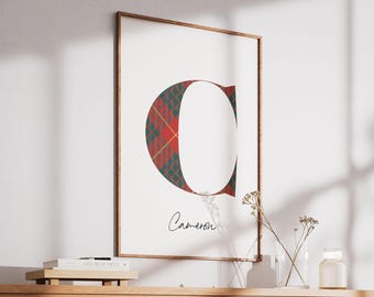 Cameron Tartan Surname Print | Scottish Wall Art | Scotland Decor Gift | Letter C Poster