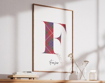 Fraser Tartan Surname Print | Scottish Wall Art | Scotland Decor Gift | Letter F Poster